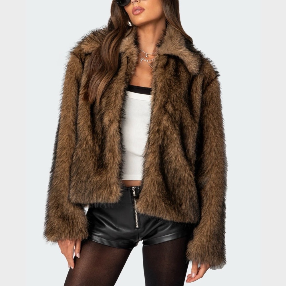 Edikted Mob Wife Faux Fur Brown Jacket